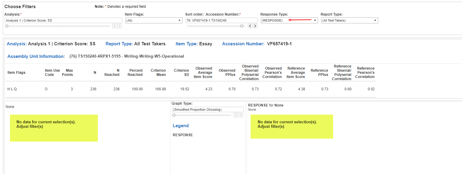 Example where filter Response Type is not valid